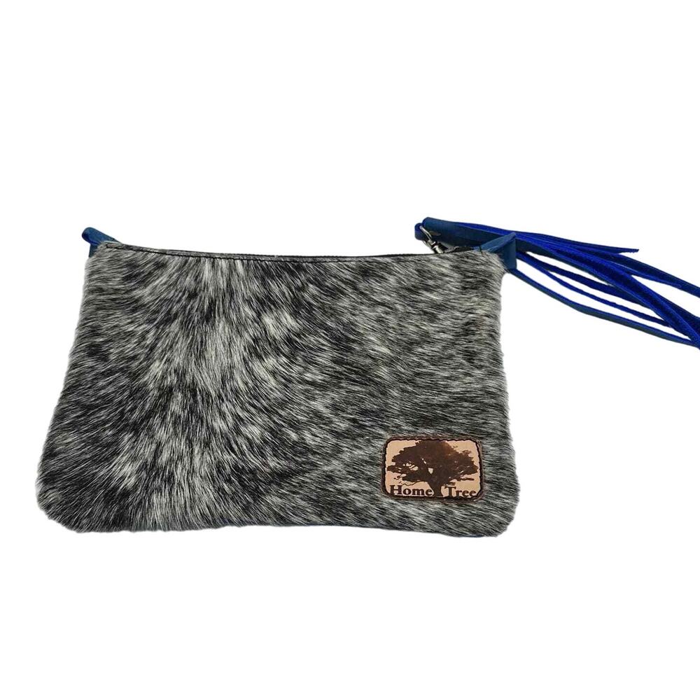 Home Tree Leather Hair on Hide Zippered Pouch 9x7" with tassel Handmade